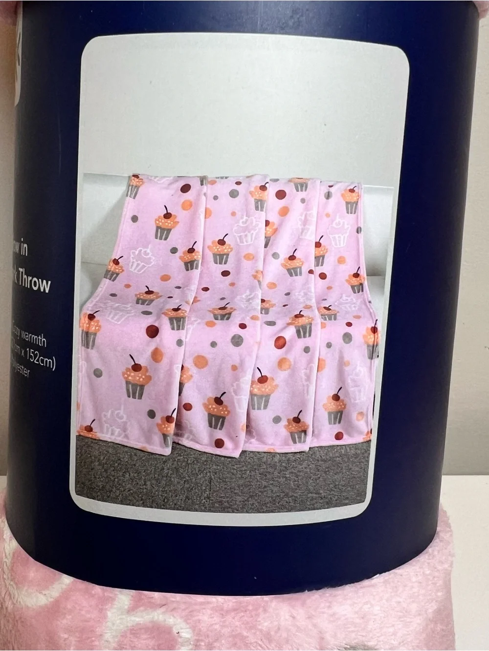 Glow in the Dark Pink Cupcake Polka Dot Plush Throw